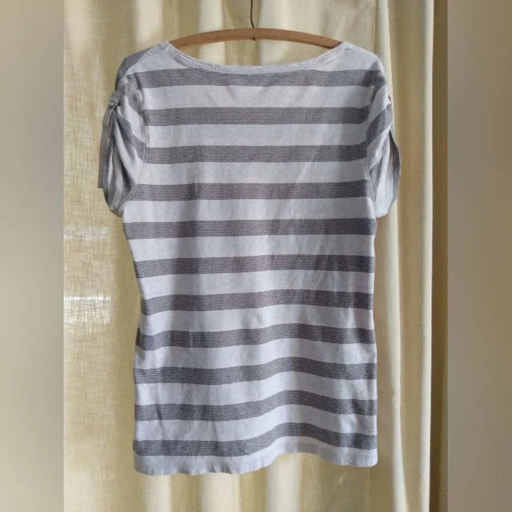 🆓🆓🆓Sonoma Short Sleeve Off-White/Gray Striped Cotton Tee w/ Rolled Sleeve - Picture 11 of 16